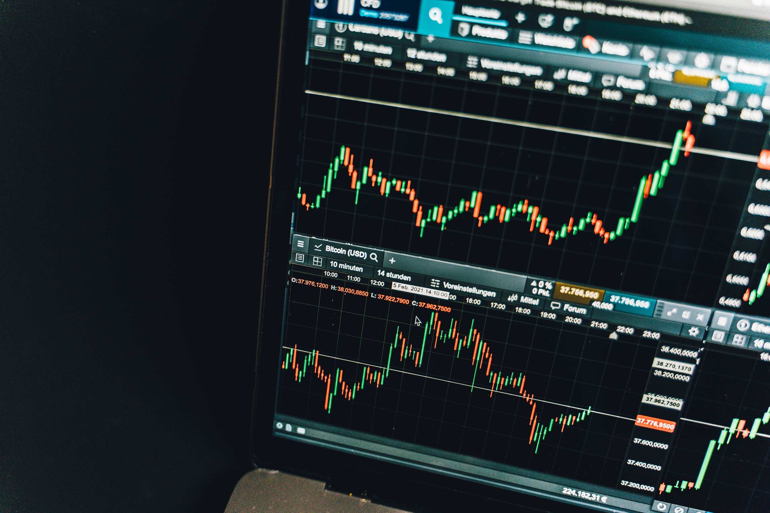 Bildschirm mit Finanzdiagrammen, Chart auf Monitor